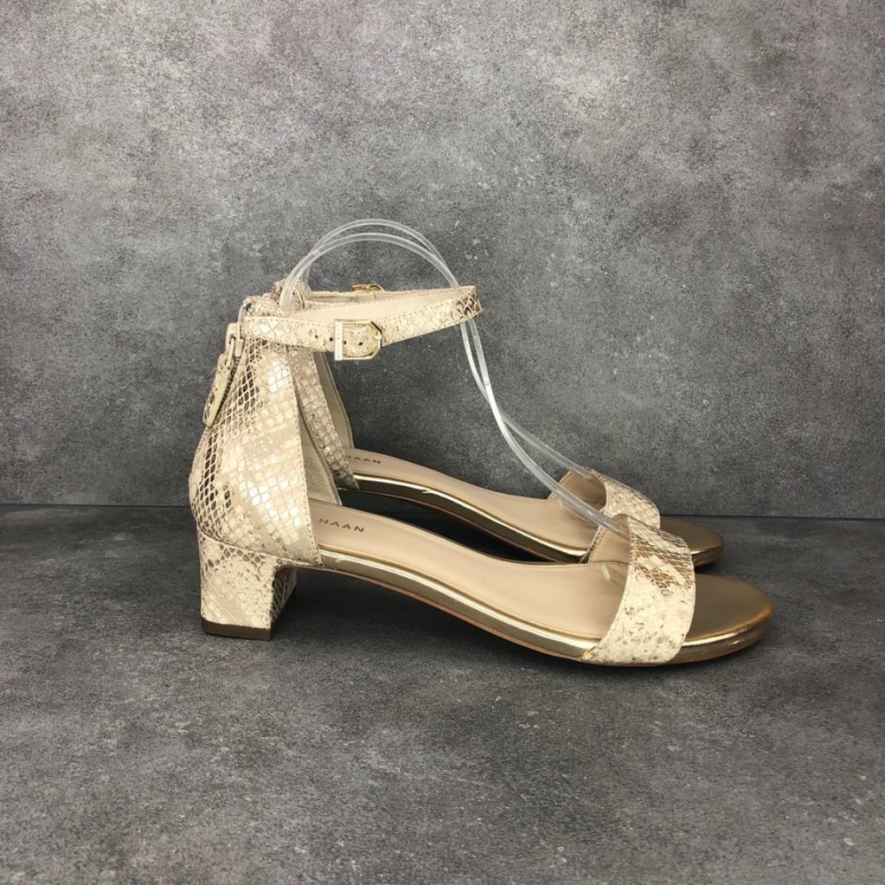 Cole Haan Grand 360 Amber Block Heel Sandal, Gold Snake Print, Women's 8